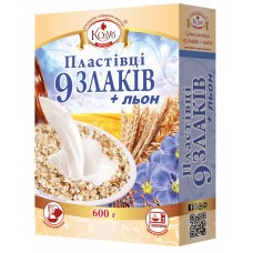 Пластівці "9 Злаків" + льон ; Маса нетто: 600г