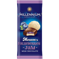 Шоколад молочний з мусовою та чорничною начинкою "Mousse Blue Berries Jam"; Маса Нетто: 135 г
